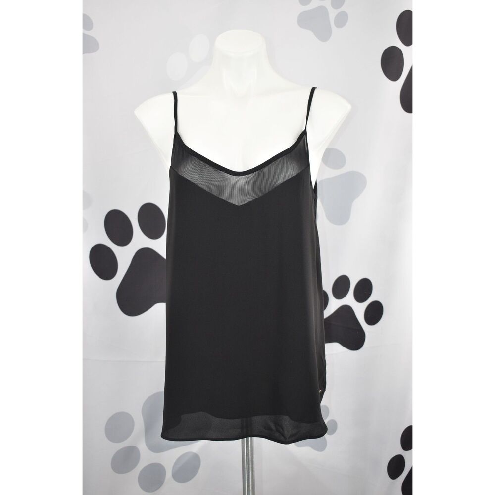 T Tahari Sleeveless Cami Mesh Neckline Adjustable Spaghetti Straps Black Medium